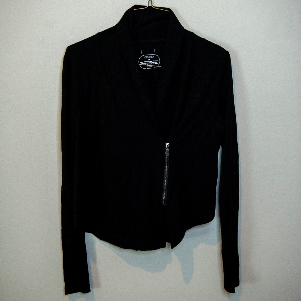 RARE Oiselle Wazzie Wool Asymmetrical Zip Cardigan Black